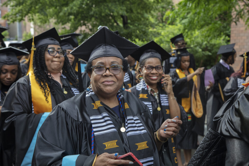 student at commencement ceremony