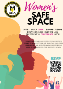 Women's Safe Space flyer by Student Government Association at Medgar Evers College