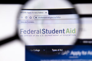 Los Angeles, California, USA - 19 December 2019: FederalStudentAid website page. Fafsa.ed.gov logo on display screen close-up, Illustrative Editorial.