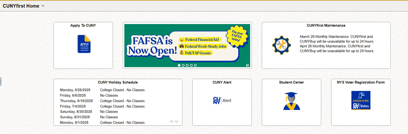Screenshot of CUNYFirst homepage