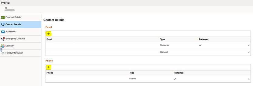 Screenshot of Contact Details screen in CUNYFirst
