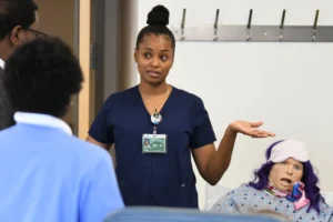 The kickoff event for the Rock Your Health initiative featured hands-on experiences with the nursing program at Medgar Evers College. Rock Your Health returns on April 22 with an event to honor National Minority Health Month. (Nick Masuda/Office of Communications)