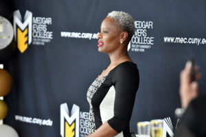 Kisha Ball, an alum and current employee at Medgar Evers College, poses on the red carpet at the Service Awards. (Nick Masuda/Office of Communications)