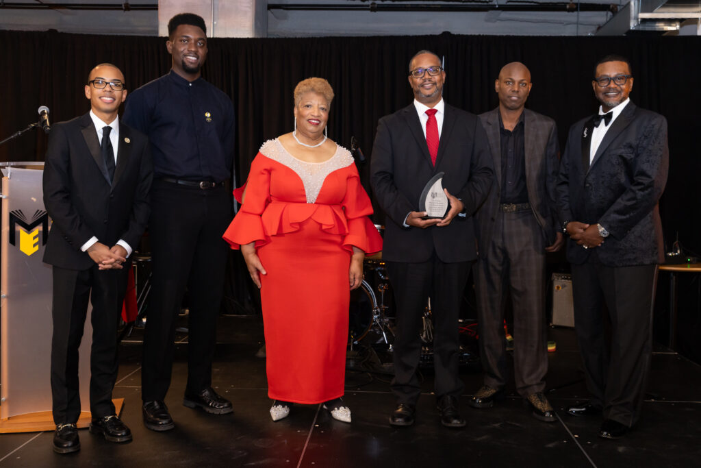 From left: Medgar Evers College students James Viafara and Boris Onyekaba; Dr. Patricia Ramsey (Medgar Evers College President); Filmmaker Taiwo Gaynor); Dr. Waleek Boone (Medgar Evers College); Dr. Jesse Kane (Medgar Evers College Senior Vice President) (Photo by Solwazi Afi Olusola)