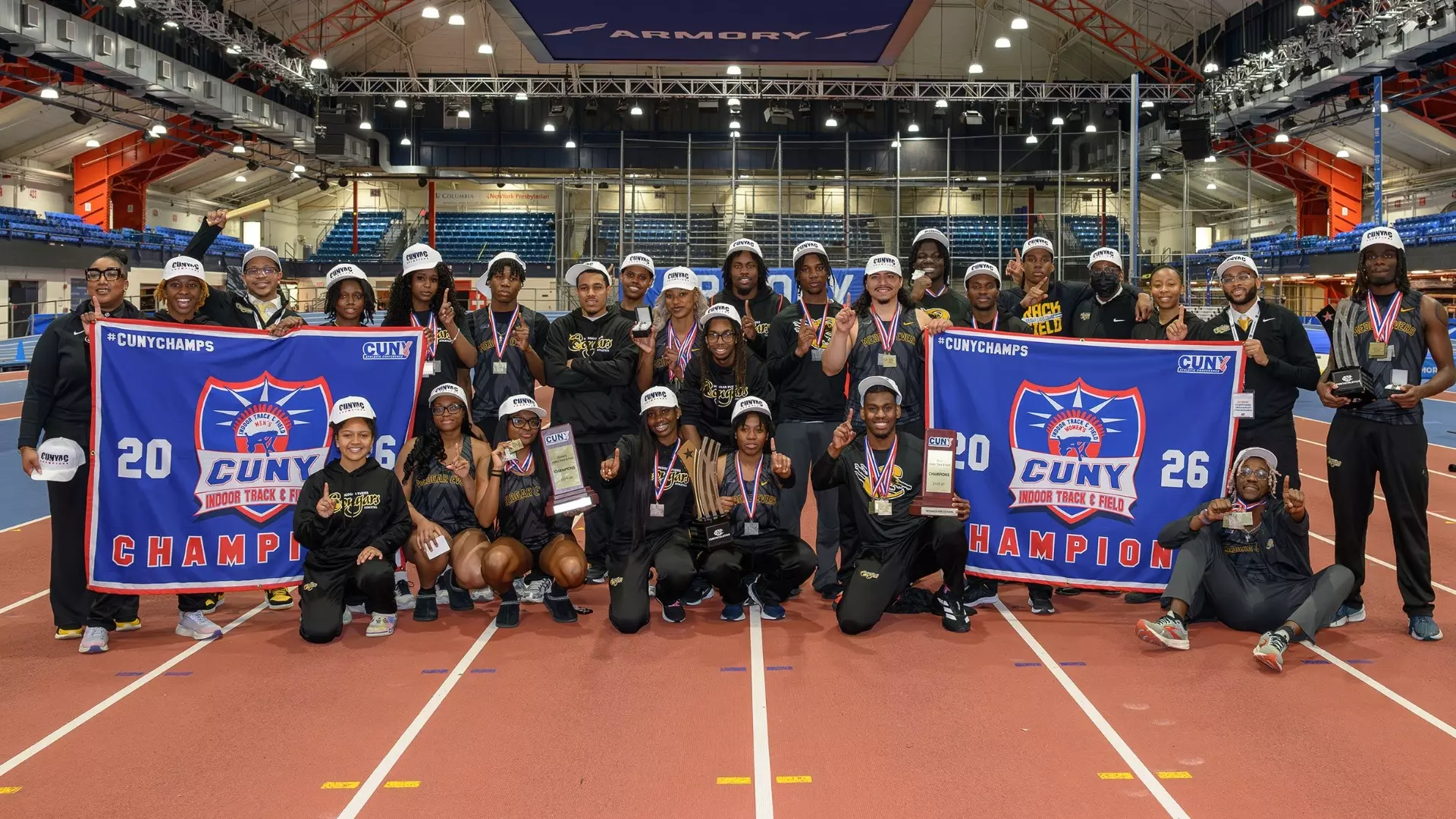 Track Team group photo at CUNYAC championship 2026