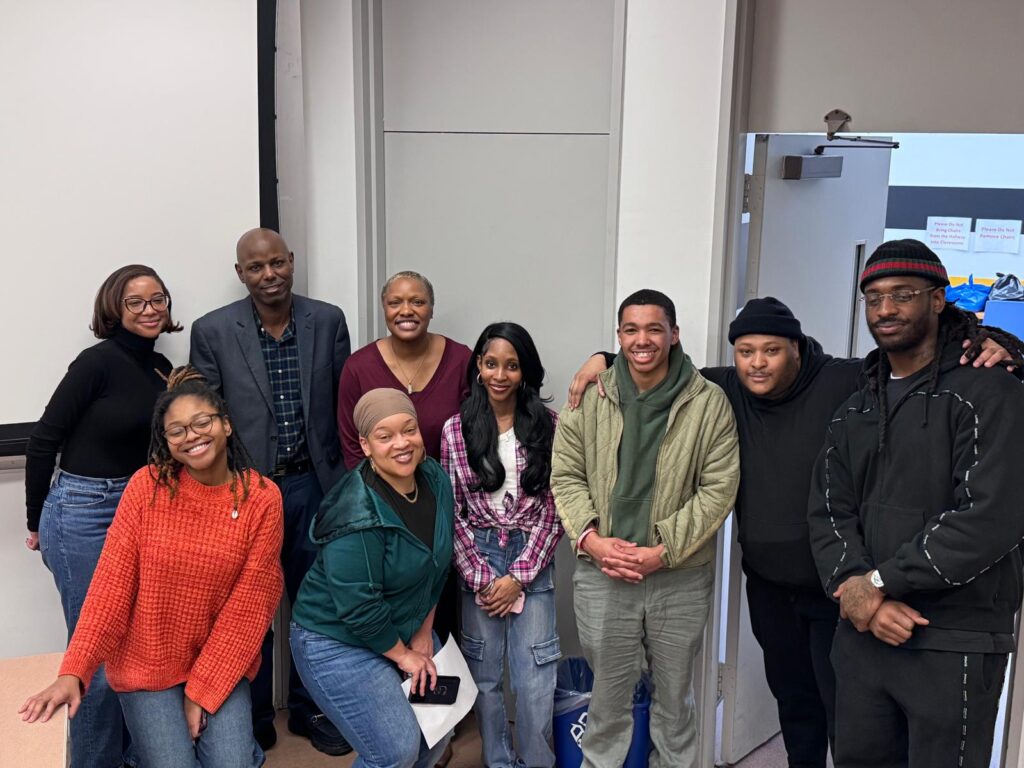 From left top row: Guest lecturer Shennel Hunte, Transition Academy Director Dr. Waleek Boone and LEAP Coordinator Khaalida Jones along with LEAP peer mentors and program cohorts.