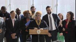 Mamdani Presser_040626. Dr. Ramsey.Mayor Mamdani Dr. Patricia Ramsey, president of Medgar Evers College, welcoming Mayor Zohran Mamdani
