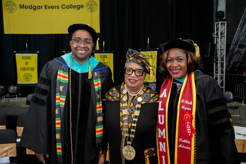 From left: State Senator Zellnor Myrie, Dr. Patricia Ramsey (Medgar Evers College President), Former Assemblywoman and Medgar Evers College alumni Diana Richardson