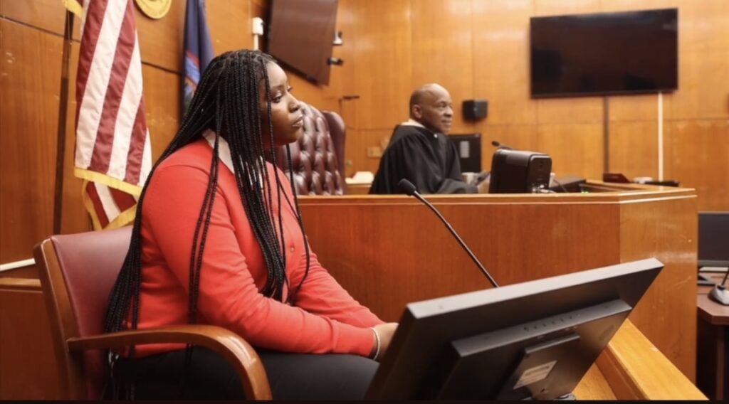 Student Eyanna Adamson on the witness stand.