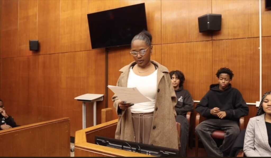 The jury forewoman delivers the verdict