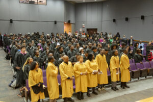 The 200-odd freshman taking in the 2026 Medgar Evers College Founders Day/Freshman Convocation